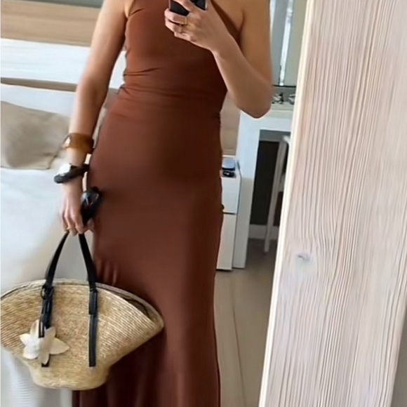 Zara One-Shoulder Brown Dress - Picture 4 of 6